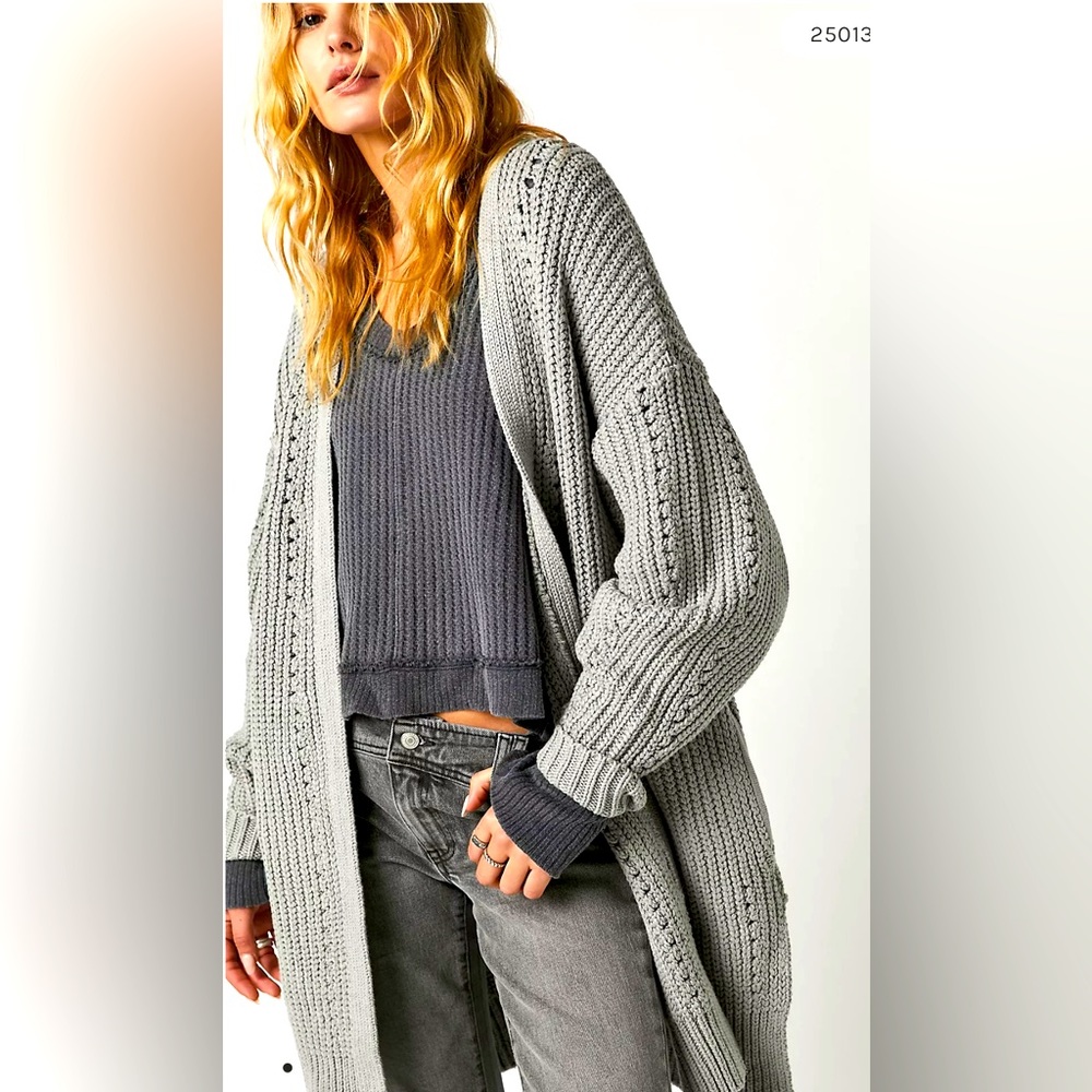 Free People Light Gray Chunky Knit Open Cardigan